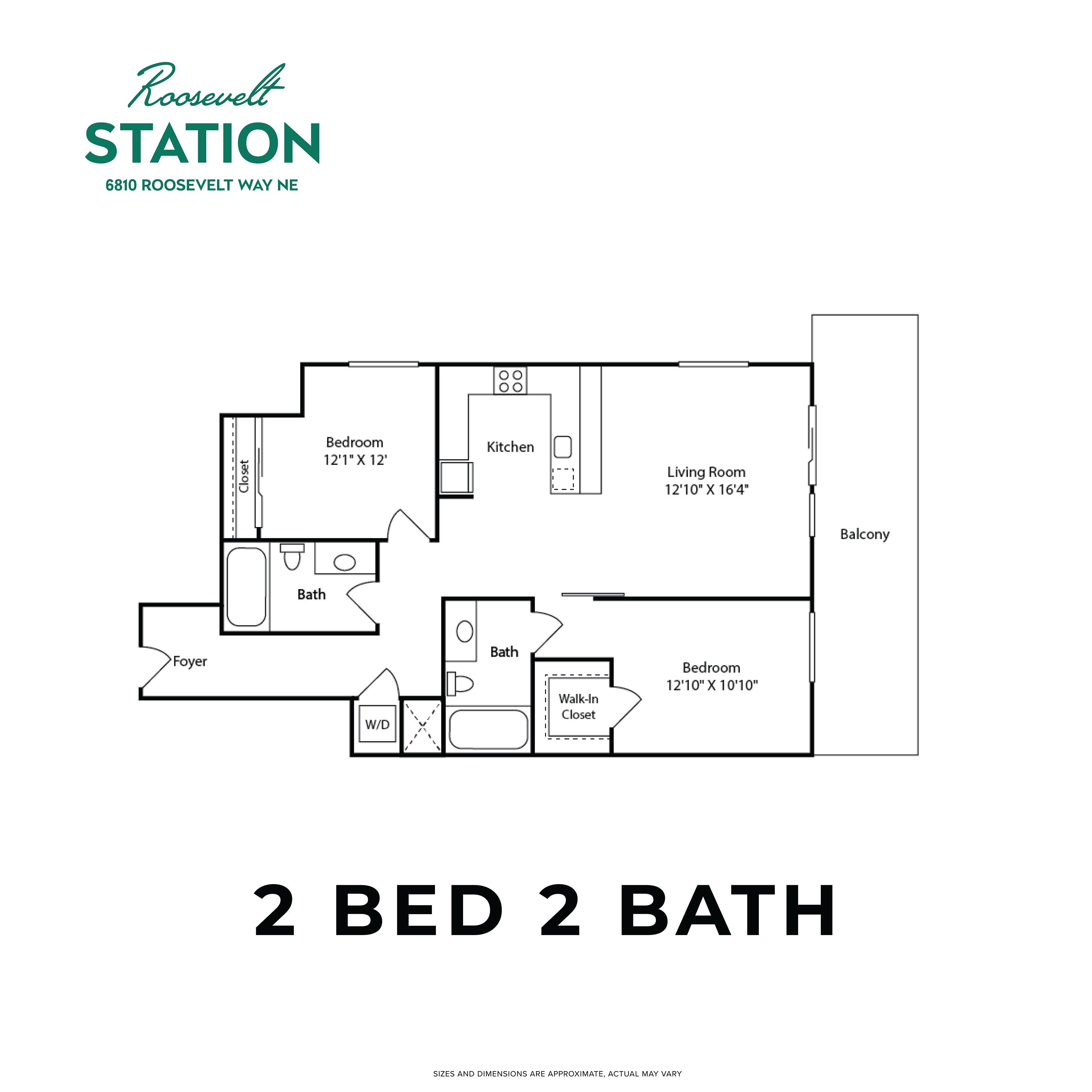 Floor plan for 2 beds, 2 baths, 1022 sqft